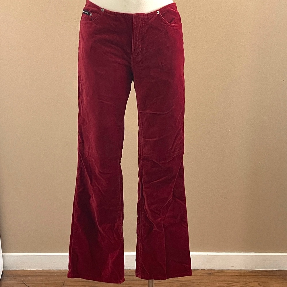 Vintage 1990s DKNY // Jeans Red Velvet Pants | Size 7 | Front & Back Pockets